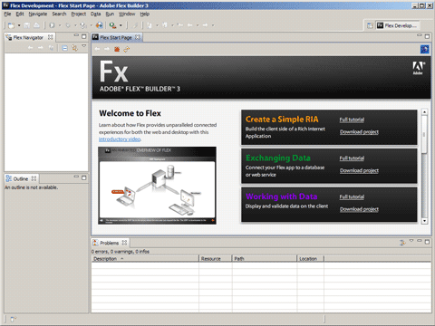 FlexBuilder 3 Start Screen