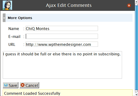 WordPress Administrator Ajax Edit Comments Window