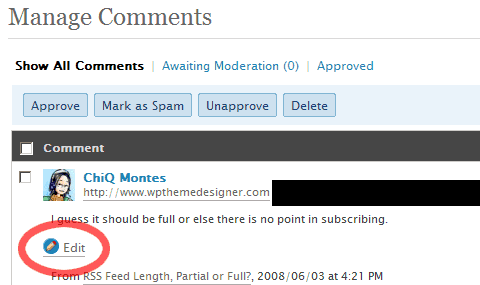 Ajax Edit Comments Admin Interface